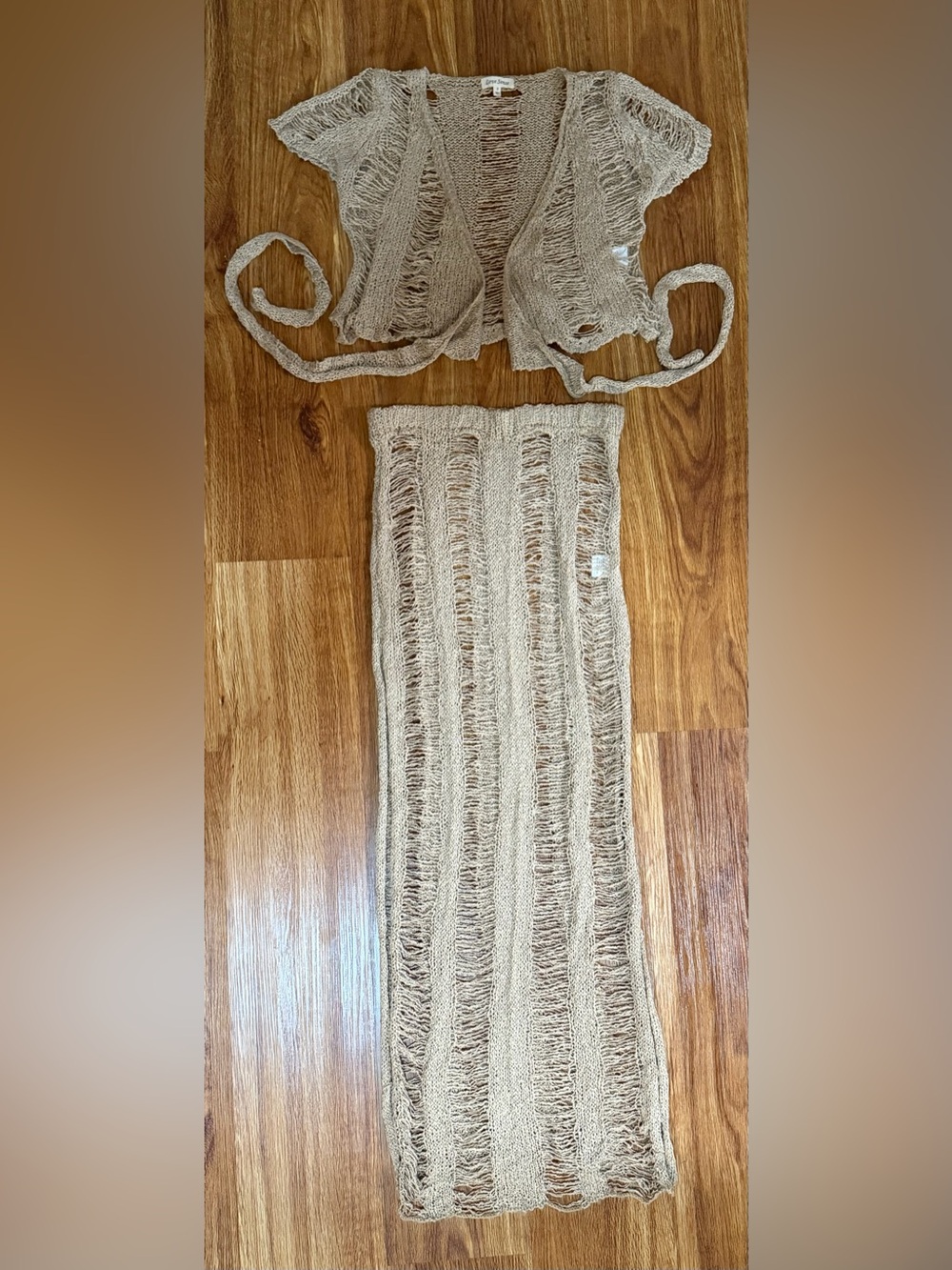 Beige Open-Knit Maxi Skirt — Lightweight Summer Layer
